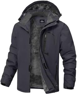 RBYEKP Mens Snow Winter Coat Waterproof Warm Fleece Work Jacket for Men Heavy with Zipper Pockets Thermal Hooded Snowboarding Jackets Dark Grey L