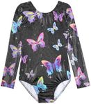 HOZIY Girls Gymnastics Leotards Long Sleeve 5t Size 5-6 Years Toddlers Sleeved Kids Leo Tumbling Outfits Sparkle Glitter Unitard Black Rainbow Colorful Multicolored Butterfly