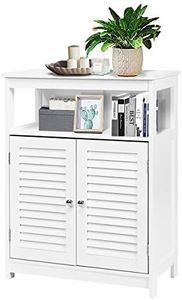 Costway Bathroom Floor Cabinet, Wooden Storage Cabinet w/Double Shutter Door & Height Adjustable Shelf, Free Standing Kitchen Cupboard, Entryway Storage Cabinet, 60 x 30 x 80 cm (White)