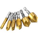 Bestgle 6 Pcs Countersink Chamfer Drill Bits Set 82 Degree Chamfering Cutter 1/4 Inch Hex Shank 5 Flutes Chamfer Tapered Bit Set for DIY Woodworking Metalworking, 6mm/8mm/9mm/12mm/16mm/19mm