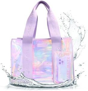 Case-Mate Soap Bubble Large Tote Bag | Iridescent Shoulder Bag with Phone Pouch | Tip-Proof Clear Waterproof Travel Tote for Women | Foldable & Washable Handbag for Work, Travel, Gym, Beach & Pool