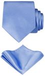 TIE G Solid Satin Color Formal Necktie and Pocket Square Sets in Gift Box (Sky Blue)