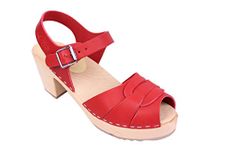 Lotta From Stockholm Swedish Clogs : Peep Toe Clogs in Red Leather