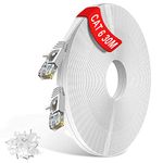 TBMax Long Ethernet Cable 30m 100ft Cat6 Flat Lan Cable RJ45 High Speed 1000 Mbit/s Network Cable, UTP Internet Patch Cable Compatible with Cat5/Cat6a/Cat7 - for Switch/Router/Modem, White