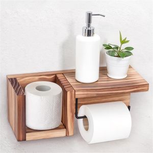 Belle Vous Portarrollos de Papel Higienico de Madera - Soporte Porta Rollos para Baño con Estante para Accesorios - Portarollos Colgador WC Rústico para Rollo de Papel Higiénico