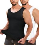 Junlan Men Compression Shirt Vest 2 Pack Slimming Body Shaper Tummy Control Shapewear Tank Tops Seamless Undershirts (Black/White,M)
