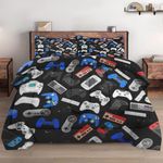 Full Size Comforter Set with 2 Pillowcases, Retro Vintage Wireless Game Gamer Soft Bedding Set for Kids and Adults Bedroom Bed Decor