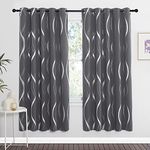 PONY DANCE Blackout Curtains for Living Room - Noise Reduction Thermal Curtains with Eyelet Silver Wave Line Foil Printed Window Treatment Drapes for Nursery, Gray, 66 x 72 Inch Drop, 2 Panels