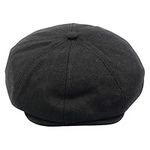 Hats of London Mens Newsboy Cap 8 Panel Baker Boy Flat Cap (Black, Large/X Large)