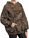 YKR Womens Camo Hoodie Oversized Maple Leaf Print Fleece Hooded Pullover Sweatshirt with Pocket, Coffee, X-Large