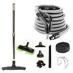 VPC Central Vacuum Accessory Kit Low-Voltage Silver Hose | Telescopic Wand with Deluxe Tool Set | Handle with On/Off Button with Bonus Tools