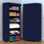 BEMITH Collapsible Wardrobe 6 Shelves Storage Clothes Storage Rack Quick Wardrobe/Cabinet/Multipurpose Storage Rack, Foldable, Collapsible Fabric Organizer for Home Office Dorm Room (Blue, 6-Layer)