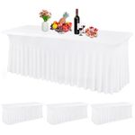 3 Packs Spandex Table Skirts for Rectangle Tables 8ft White Fitted Stretch Tablecloth Table Cover, Wrinkle Resistant Cloth Table Cloth with Skirt, Spandex Table Skirt for Banquets Trade Show