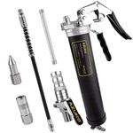 AZUNO Pistol Grip Grease Gun, 6500 PSI Heavy Duty Grease Guns with Flex Hose, Metal Extension, Professional Coupler and Sharp Nozzle