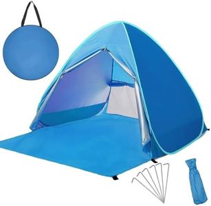 Pop Up Beach Tent 2-3 Person, Foldable Outdoor Beach Tent, Portable Sun Shelter Tent, UPF 50+ Lightweight Instant Automatic Cabana Canopy with Carry Bag for Family Beach Picnic (Blue with Curtain)