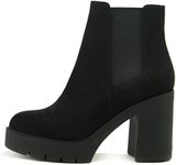 Soda EDITOR ~ Women Lug Sole High Heel Chelsea Fashion Ankle Boot w/Double Elastic Gore, Black Imit Suede, 8 US