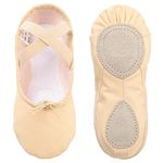 Ballet Shoes Ballet Dance Shoes Split Leather Sole Canvas Yoga Gymnastic Shoes for Girls Women Kids Children's Adults … (Beige, 11)