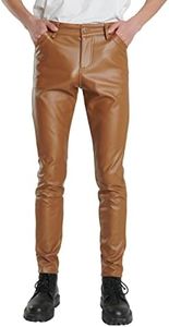 Idopy Men`s Business Slim Fit Five Pockets Faux Leather Pants Jeans Brown 30