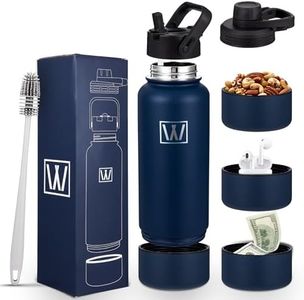 Insulated Sports Water Bottle - WONGLE 32 oz Water Bottle with Hidden Storage Compartment, 2 lids, Straw, Hot & Cold Double-Walled Vacuum Insulated Stainless Steel Gym & Thermos Bottle (Midnight Blue)