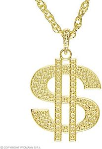 Gold Dollar Necklace Fancy Dress Costume Jewellery for Outfits Bling Accessories Accessory ALL THEMES