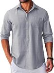 COOFANDY Mens Cotton Twill Oxford Dress Shirts Long Sleeve Button Down Chambray Shirt Gray