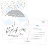 50 4x6 Rain Umbrella Blank Thank You Postcards Bulk, Cute Modern Sprinkle Baby Shower Rainbow Showered With Love Thank You Note Card Stationery For Wedding Bridesmaid Bridal, Religious, Holiday