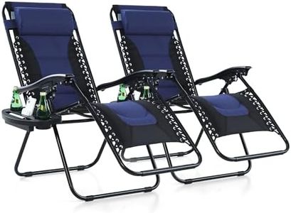 MFSTUDIO Padded Zero Gravity Recliner Chair Chair Set of 2, Folding Patio Lounge Chair w/Adjustable Pillows & Cup Holder for Poolside Backyard, Support 350lbs(Blue)