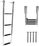 YaeMarine 4 Step Stainless Boat Ladder Folding Ladder Swim Step Ladder Telescoping Drop Ladder Marine Dock Ladder (7341S)