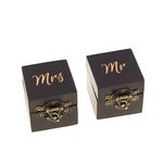 Ella Celebration 2pc Wood Ring Boxes for Wedding Ceremony Elegant Boho Vintage Ring Bearer Box Set Unique Engagement Ring Holder for Marriage Mr & Mrs Decorative Jewelry Gift (Mr and Mrs Mahogany Set)