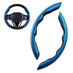 Car Steering Wheel Cover, Universal 2 Pcs Carbon Fiber Anti-skid Car Wheel Cover Anti-skid Plush Comfortable Steering Wheel Covers Accessories black/Red/Blue/Pink (Blue)