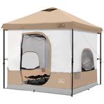 KAMPKEEPER 6 Person Camping Tent, 10x10 Pop Up Canopy Tent with Camping Cube, Converts 10'x10' Straight Leg Canopy into Camping Inner Tent–Fully Vented Roof(Canopy & Frame Included) (Khaki)