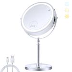 MIYADIVA Lighted Makeup Mirror, 20X Magnifying Mirror with Light, Double Sided Makeup Mirror with 20X/1X Magnification, 360°Rotation, 3 Colors Brightness Adjustable Vanity Mirror with 42 LEDs, 2000mAh