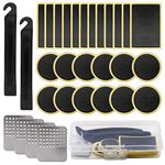 SAVITA 30Pcs Bike Tire Patch Repair Kit, Bicycle Motorcycle Tire Glueless Self-Adhesive Patches with Metal Rasps, Portable Storage Box for Road Mountain and Commuter Bikes