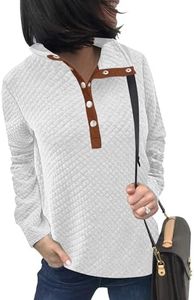 BTFBM Women 2023 Fashion Quilted Pattern Lightweight Zipper Long Sleeve Plain Casual Ladies Sweatshirts Pullovers Shirts Tops (Button White, Small)