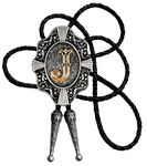 Moranse Golden Initial Letters in Flower Nursery Cowboy Bolo Tie with Cowhide Rope, J Silver, Medium