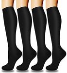 Aoliks Nylon Blend Compression Knee Length Socks For Women & Men Circulation (4 Pairs)- Best Support For Nurses, Running, Hiking, Medical, Pregnancy, Black