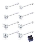 Sllaiss 8 Pcs 20G Nose Ring Studs 5A Cubic Zirconia For Women Stainless Steel 1.5mm 2mm 2.5mm 3mm Nose Piercings Set Body Jewelry