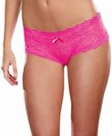 Dreamgirl Women's Stretch Lace Low Rise Cheeky Hiphugger Panty with Scalloped Lace and Satin Bow Trim, Hot, Pink, Medium