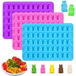 JIRFZUY Gummy Bear Candy Molds 3 Pack Chocolate Molds 50 Cavity Mini Size Silicone Molds Nonstick Food Grade Jelly Bear Mold Blue, Purple and Pink