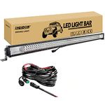 RIGIDON Car Led Light Bar Straight 52 inch 7D Tri Row 675W, With 12V Wiring Harness Cable Kit for Off road Truck SUV UTE ATV 4x4, Flood Spot Combo Beam, Waterproof Driving Work Lamp, 6000K White