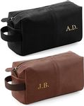 Personalised Wash Bag Embroidered Faux Leather Wash Bag Mens with Strap - Black Wash Bag Men Vegan Leather Toilet Bag Toiletry Initials Travel Gift