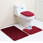 Aisaving 3pcs Non Slip Bath Mat Set Super Soft Pedestal and Bath Rug Memory Foam Pebble Shower Mat Quick Drying Bathroom Mat Carpet,U-Shaped Contour Mat and Toilet Seat Cover (Red)