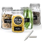 Xabono 4 Pack Glass Jars with Lids 32 oz Mason Jar Clear Glass Containers with Lids Leak Proof Glass Food Storage Containers Airtight Glass Jar Kitchen Cereal Pasta Kimchi Cookie Coffee Pickling Jars