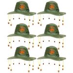 Australian Cork Hat - Pack of 6 - Green Hat with Orange Kangaroo Print and Attached Corks on Strings - Australia Day Fancy Dress Costume Accessory