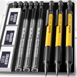 Nicpro 3 PCS 1.3 mm Mechanical Pencil Set with 36 Lead Refill, 3 Eraser - Weatherproof Metal Barrel, Heavy Duty Carpenter Pencil MP2000 for Outdoor Marking Drafting Drawing Woodworking - with Case