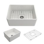 BOCCHI 1137-001-0120 Classico Apron Front Fireclay 24 in. Single Bowl Kitchen Sink with Protective Bottom Grid and Strainer in White