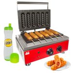 ALDKitchen Waffle Dog Maker | Corn Dog Maker with Red Panel for Business | Stainless Steel | Waffles on a Stick | 110V (6 Waffles)