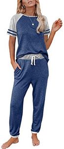 AUTOMET Womens Sweat Pajama Sets Sweatsuits Two Piece Lounge Outfits Loungewear Pjs Short Sleeve Crewneck Jogger Sweatpants Tracksuit