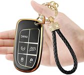 Moonlinks Compatible with 2011-2022 Dodge Jeep Key Fob Cover with Keychain Lanyard,Challenger Charger Dart Durango Journey Grand Cherokee Key Fob Case 5 Button TPU Key Fob Shell Protector Holder,Black