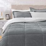 Amazon Basics Ultra-Soft Micromink Sherpa 3 Piece Comforter Bed Set, King, 264 x 229 cm & 2 Pillowcases 51 x 91 cm, Charcoal, Solid